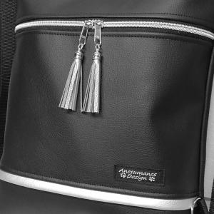 3in1 ezüstcipzáras bojtos fekete  hátizsák oldaltáska