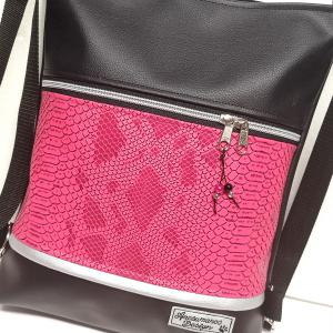 3in1 fekete pink metál hüllőmintás női hátizsák oldaltáska