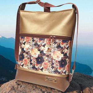 3in1 hátizsák univerzális táska 3D virágok Bronz óarany alapon 002