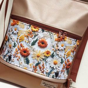 3in1 hátizsák univerzális táska 3D virágok Bronz púder alapon