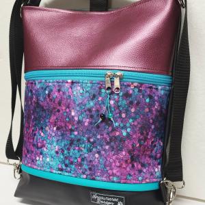 3in1 hátizsák univerzális táska Türkiz Lila Magenta Flittermintás