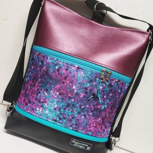 3in1 hátizsák univerzális táska Türkiz Lila Magenta Flittermintás