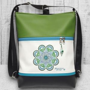 3in1 hímzett kelta mandalás hátizsák oldaltáska fekete zöld fehér türkíz