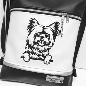 3in1 hímzett Yorkshire Terrier kutya hátizsák univerzális táska fekete fehér ezüst
