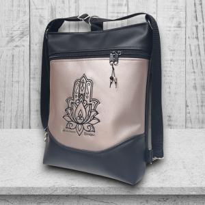3in1 mosolyvonalas hátizsák univerzális táska Fatima keze hímzett fekete-gyöngyházpúder