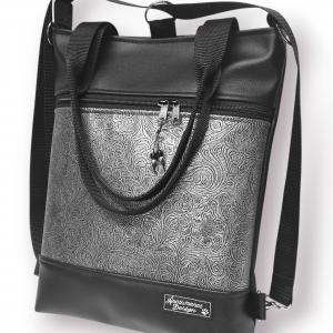 4in1 elegáns fekete-indamintás antik ezüst női hátizsák oldaltáska