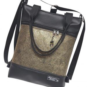 4in1 elegáns fekete-indamintás bronz női hátizsák oldaltáska