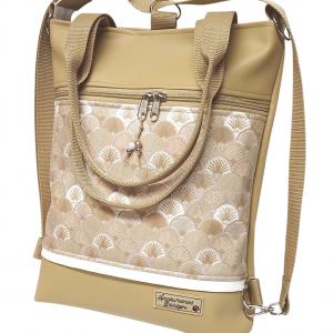 4in1 elegáns női univerzális hátizsák oldaltáska Drapp-mermaid