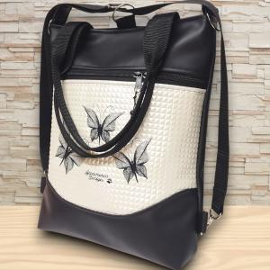 4in1 mosolyvonalas hátizsák univerzális táska hímzett pillangók fekete-piramispezsgő