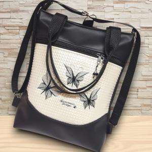 4in1 mosolyvonalas hátizsák univerzális táska hímzett pillangók fekete-piramispezsgő