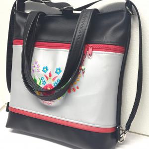 4in1 nagy csini hímzett univerzális táska hátizsák Hungarian Folkart27 fekete ezüst