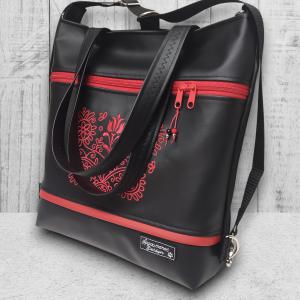 4in1 Nagy Csini Kalotaszegi Hímzett Univerzális Táska Hátizsák Fekete-piros