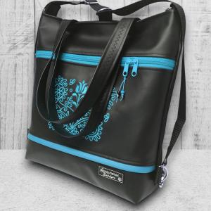 4in1 Nagy Csini Kalotaszegi Hímzett Univerzális Táska Hátizsák Fekete-türkizkék