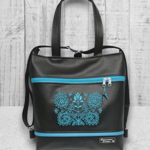 4in1 Nagy Csini Kalotaszegi Hímzett Univerzális Táska Hátizsák Fekete-türkizkék