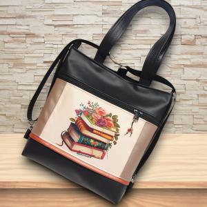 4in1 nagy csini univerzális táska hátizsák Virágzó könyvek púder-fekete alapon