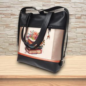 4in1 nagy csini univerzális táska hátizsák Virágzó könyvek púder-fekete alapon