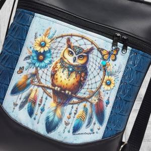 Álomfogó bagollyal Mosolyvonalas 4in1 textilbőr hátizsák oldaltáska rövid bőr kézifüllel