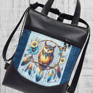 Álomfogó bagollyal Mosolyvonalas 4in1 textilbőr hátizsák oldaltáska rövid bőr kézifüllel