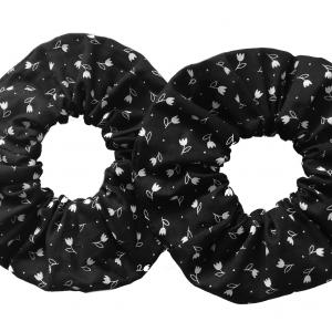 AncsuArt Hair textil hajgumi - Fekete-fehér apró tulipánok