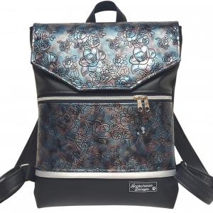 Antik rózsák - Bőrpántos fedélrészes pakolós Liza hátizsák 4 zsebbel 36x30x8cm