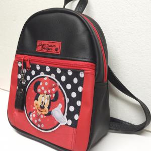 Back Pack S hátizsák - Minnie fekete és piros alapon textilbőr pántokkal 29x24x10