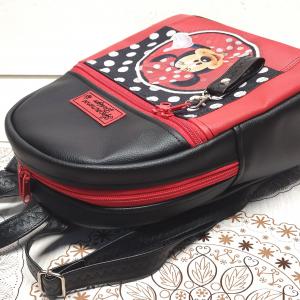 Back Pack S hátizsák - Minnie fekete és piros alapon textilbőr pántokkal 29x24x10