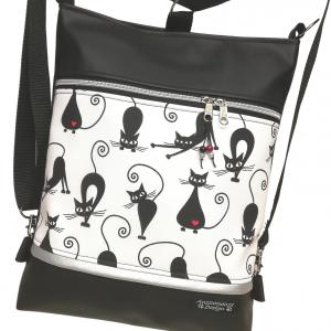 Bájolgó cicák fekete alapon 3in1 női hátizsák oldaltáska