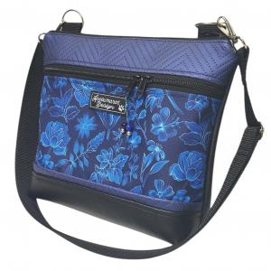 Bella crossbody oldaltáska 28x24cm - Éjjeli virágok fekete-kék