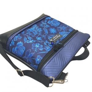 Bella crossbody oldaltáska 28x24cm - Éjjeli virágok fekete-kék
