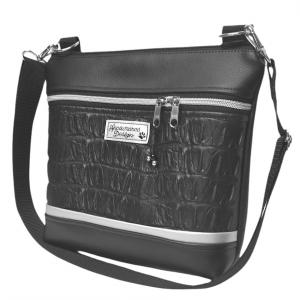Bella crossbody oldaltáska 28x24cm - Elegáns fekete 3Dfekete ezüst cipzárral