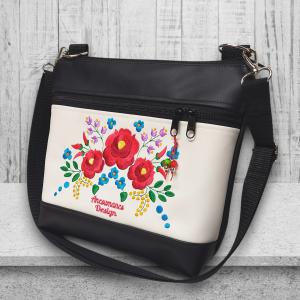 Bella crossbody oldaltáska 28x24cm - Hímzett Kalocsai virágos Hungarian Folkart08