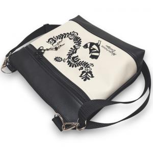 Bella crossbody oldaltáska 28x24cm - Hímzett Magyar népmesék fekete-világos bézs