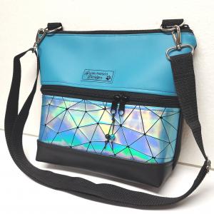 Bella crossbody oldaltáska 28x24cm - Türkiz lézerhologram