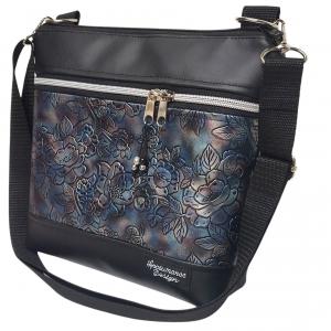Bella crossbody oldaltáska övtáska 28x24cm - Elegáns fekete antik rózsás