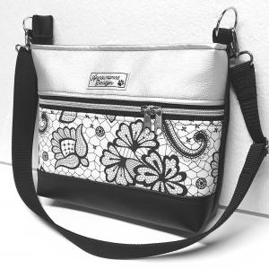 Bella Midi crossbody oldaltáska övtáska 26x21cm - Csipke ezüsttel