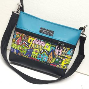 Bella Midi crossbody oldaltáska övtáska 26x21cm - Házikók türkizzel