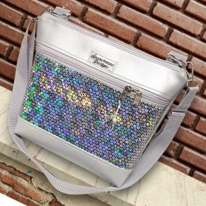 Boglárka részére! Bella crossbody oldaltáska 28x24cm - Ezüst alapon Flitter hologramos