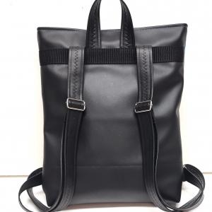 Bőrpántos pakolós hátizsák 4 zsebbel - Hímzett tulipánok türkiz fekete alapon 36x30x8cm