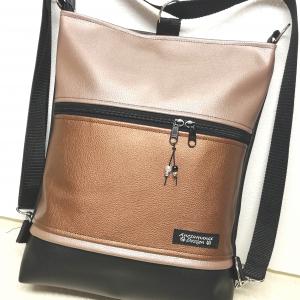 Bronzos csillogás elegáns 3in1 női hátizsák divattáska oldaltáska