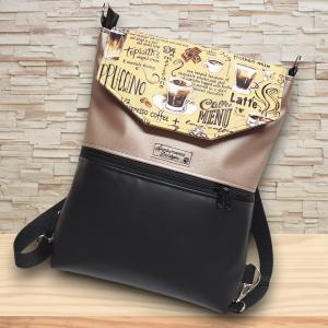 Cafe time fedélrészes 3in1 hátizsák univerzális táska fekete-púder alapon