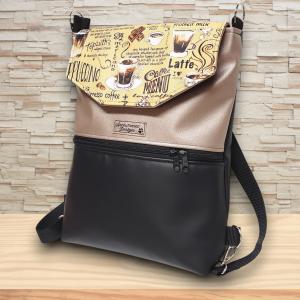 Cafe time fedélrészes 3in1 hátizsák univerzális táska fekete-púder alapon