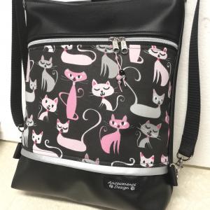 Cicák fekete alapon 3in1 női hátizsák oldaltáska