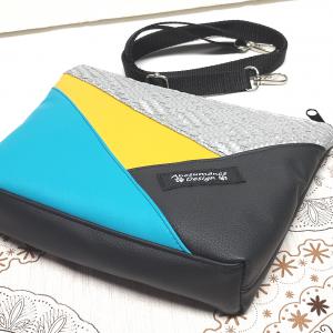 ColorBlock talpas válltáska oldaltáska övtáska  / fekete ezüst türkíz napsárga