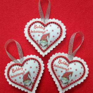 Dekoratív kézműves filc karácsonyfadísz dekoráció - Boldog Karácsonyt! Mikulás szívben