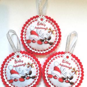 Dekoratív kézműves filc karácsonyfadísz dekoráció - Télapó és Rudolf Boldog Karácsonyt!