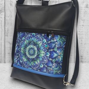 Designer kék mandalás 3in1 textilbőr hátizsák oldaltáska