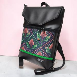 Designer mozaik paneles Fedélrészes 4 zsebes duplapántos hátizsák Modern tulipánok