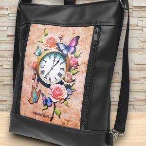 Designer órás 3in1 textilbőr hátizsák oldaltáska