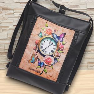 Designer órás 3in1 textilbőr hátizsák oldaltáska
