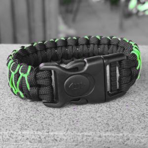 Designer túlélő paracord karkötő  biztonsági csattal COBRA RIDER STITCH Fekete neonzöld (csuklóméret 18-18,5cm)